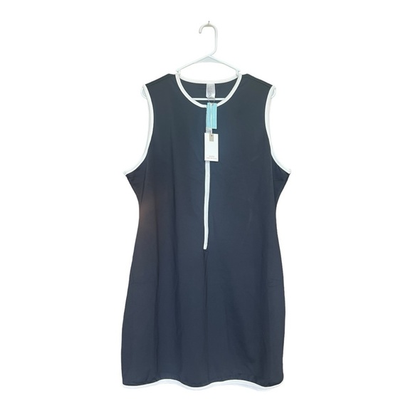 Good American X Anthro Black Plus Varsity Front  Zipper Swim Dress Size Plus NEW - Picture 2 of 15